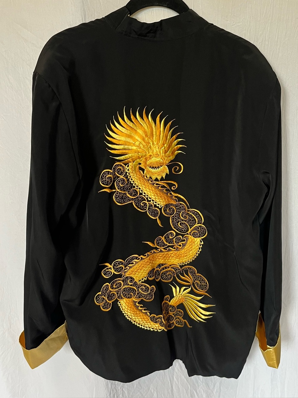 VTG Black Gold Embroidered Dragon Tangzhuang Jacket Men's L